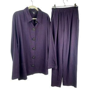 Stijfselkissie‎ 2 Piece Pants Suit Women Small Purple 100% Linen Lagenlook